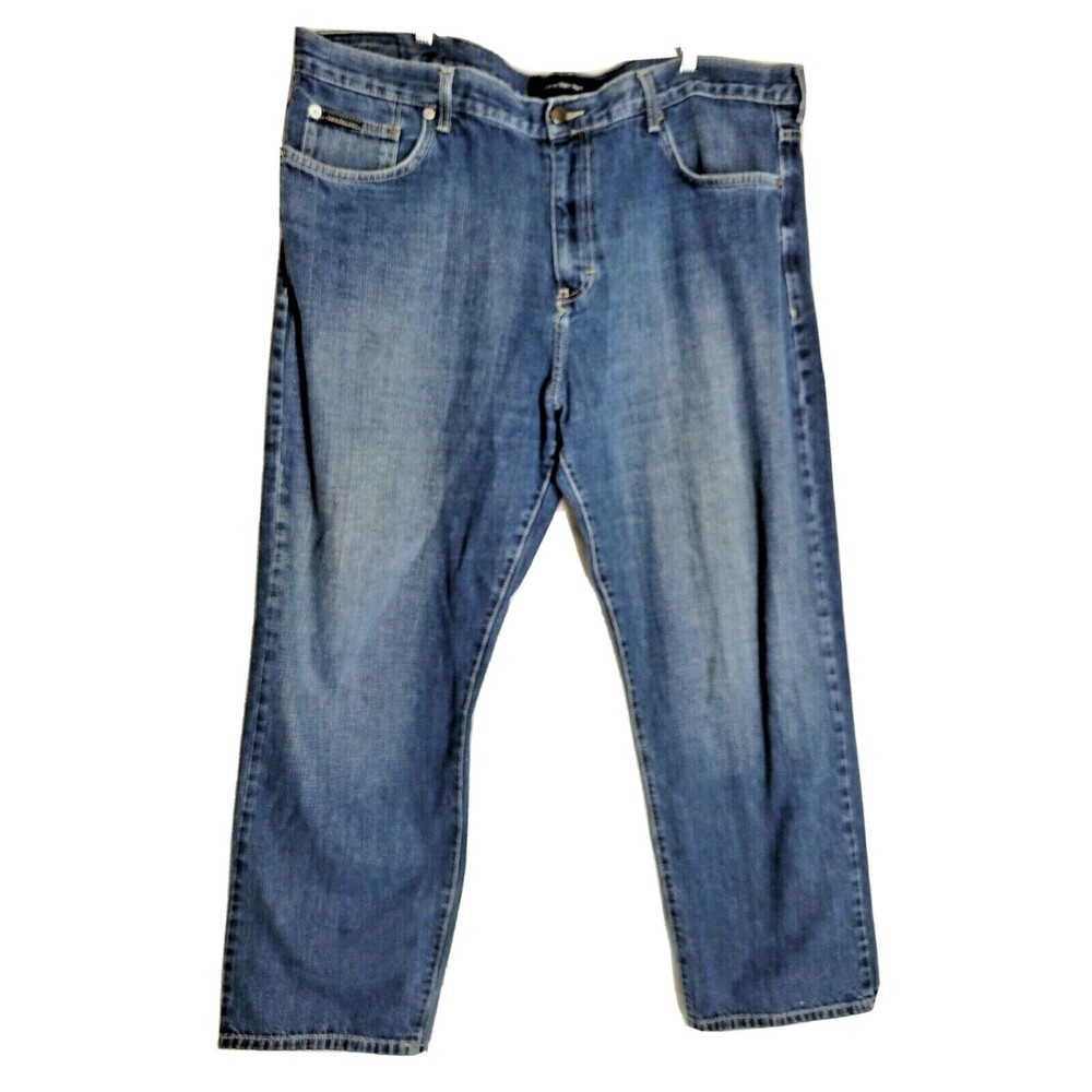 Calvin Klein Mens Straight Jeans Blue 5 Pocket Medium Wash Relaxed Fit 40 x 30